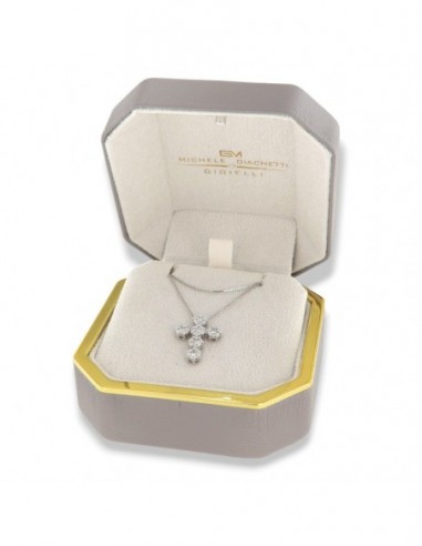 CIONDOLO ORO CROCE GRANDE CON 42 DIAMANTI 0,84 + CAT [f82859a2]
