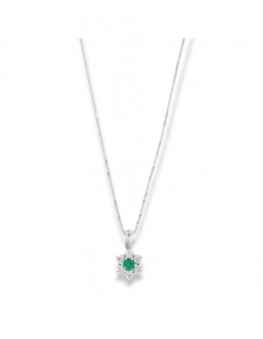 Ciondolo Oro Bianco Principessa Smeraldo Tondo 0,30 Carati Diamanti 0,48 Carati [146644b7]