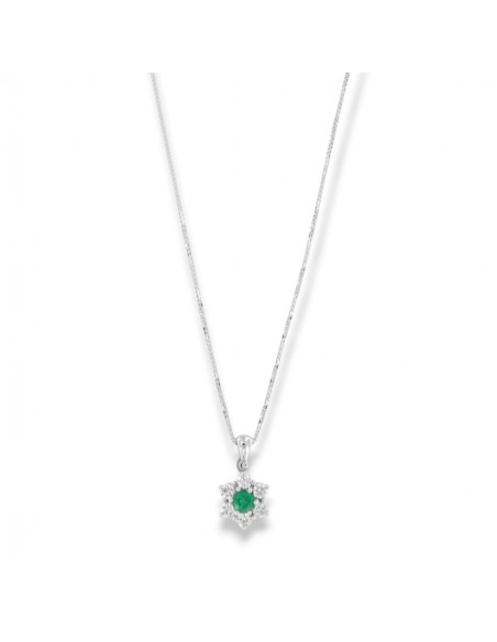 Ciondolo Oro Bianco Principessa Smeraldo Tondo 0,30 Carati Diamanti 0,48 Carati [146644b7]