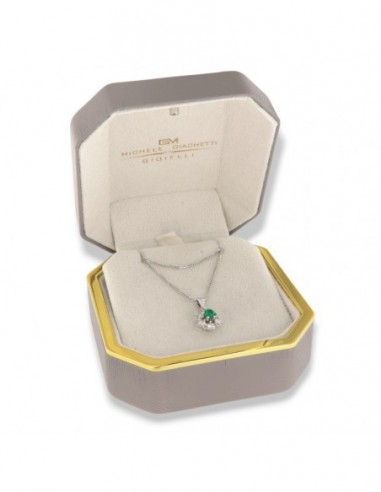 Ciondolo Oro Bianco Principessa Smeraldo Tondo 0,30 Carati Diamanti 0,48 Carati [ab7c4b19]