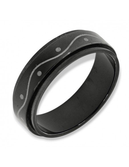 Anello Acciaio Antistress Nero Incisione Onda [09bb1168]