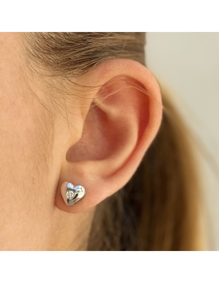 Orecchini A Cuore In Oro Bianco 10K Con Diamanti Naturali Rotondi E Principessa - 0.55 Carati Totali - Colore F-G-H, Purezza SI-I