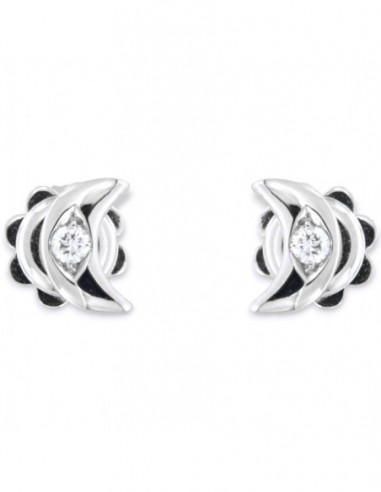 Orecchini Oro Bianco Forma Mezzaluna Diamanti 0,08 Carati [87fc8efd]
