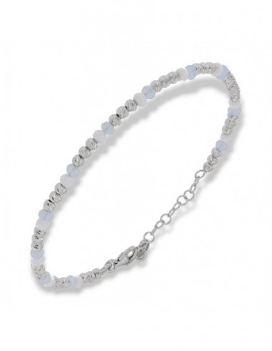 Bracciale Argento Rodiato Sfere Bianche E Celesti [80672a60]