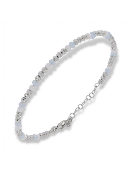 Bracciale Argento Rodiato Sfere Bianche E Celesti [80672a60]