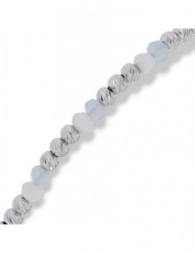 Bracciale Argento Rodiato Sfere Bianche E Celesti [e020657b]