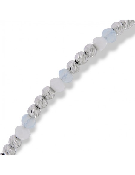 Bracciale Argento Rodiato Sfere Bianche E Celesti [e020657b]