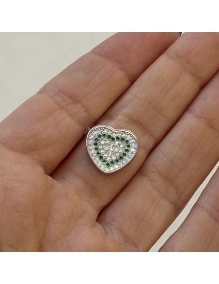 Ciondolo Argento Rodiato Cuore Zirconi Bianchi Verdi [c9f3a8bf]