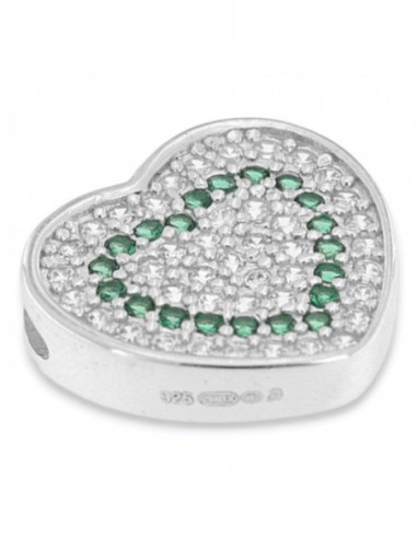Ciondolo Argento Rodiato Cuore Zirconi Bianchi Verdi [7eee69bb]