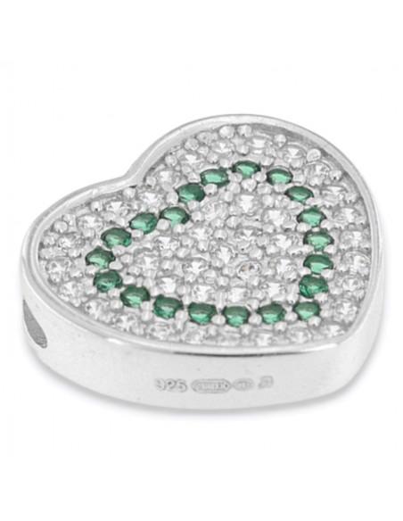 Ciondolo Argento Rodiato Cuore Zirconi Bianchi Verdi [7eee69bb]