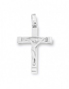 Ciondolo Oro Bianco Croce Gesù Cristo Rilievo 27MM [f7b5503a]
