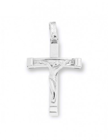 Ciondolo Oro Bianco Croce Gesù Cristo Rilievo 27MM [f7b5503a]