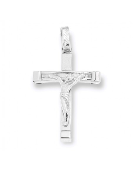 Ciondolo Oro Bianco Croce Gesù Cristo Rilievo 27MM [f7b5503a]