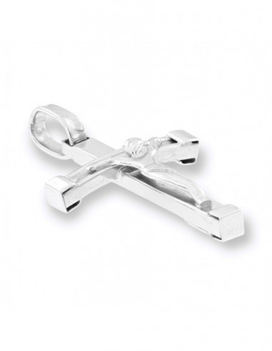 Ciondolo Oro Bianco Croce Gesù Cristo Rilievo 27MM [d3c1811d]