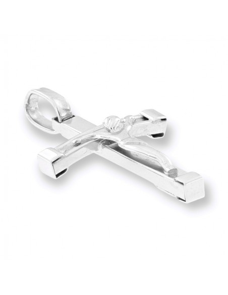 Ciondolo Oro Bianco Croce Gesù Cristo Rilievo 27MM [d3c1811d]