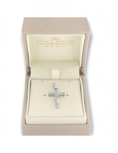 Ciondolo Oro Bianco Croce Gesù Cristo Rilievo 27MM [618c0707]