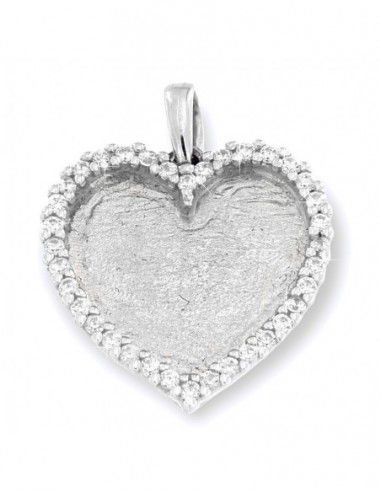 Ciondolo Oro Bianco Cuore Bordi Zirconi Bianchi [bcfa35db]