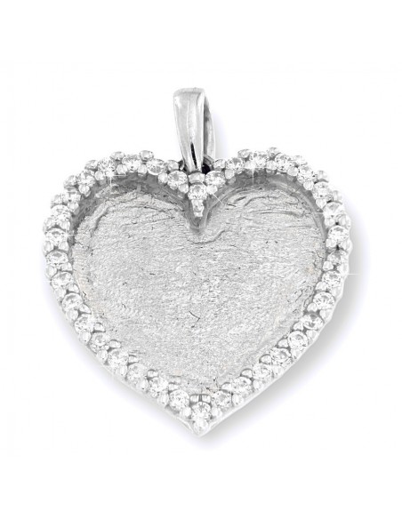 Ciondolo Oro Bianco Cuore Bordi Zirconi Bianchi [bcfa35db]