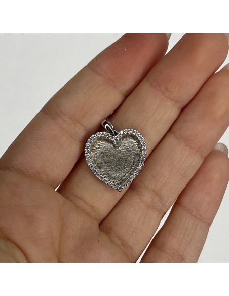 Ciondolo Oro Bianco Cuore Bordi Zirconi Bianchi [b6321bdc]