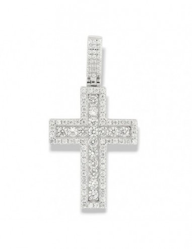 Ciondolo Argento Rodiato Croce Zirconi Contromaglia [0fd9ba21]