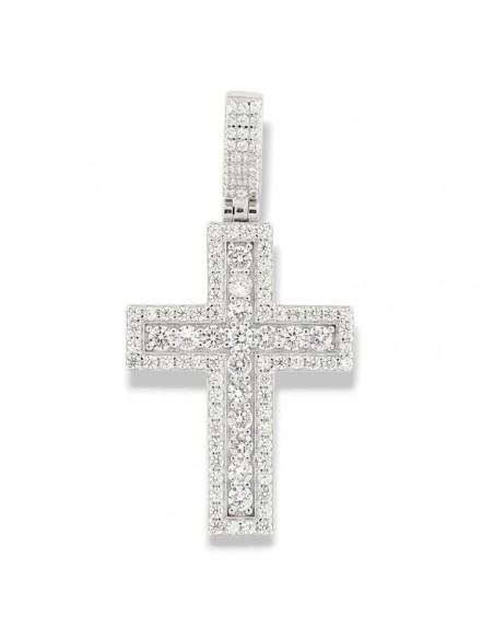 Ciondolo Argento Rodiato Croce Zirconi Contromaglia [0fd9ba21]