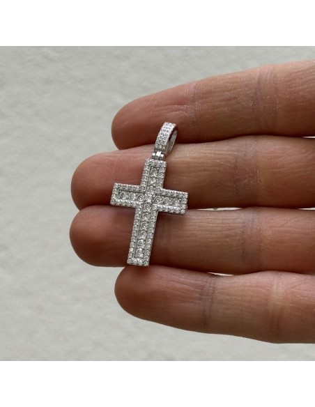 Ciondolo Argento Rodiato Croce Zirconi Contromaglia [59ab6977]