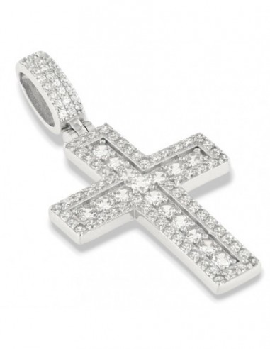 Ciondolo Argento Rodiato Croce Zirconi Contromaglia [eeb6a873]