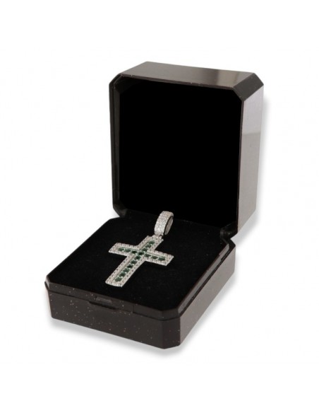 Ciondolo Argento Rodiato Croce Zirconi Verdi E Bianchi [ff815161]