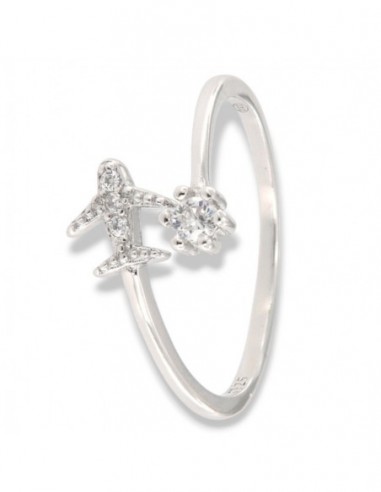 Anello Argento Rodiato Aereoplano Punto Luce [5abbf074]