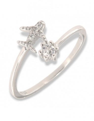 Anello Argento Rodiato Aereoplano Punto Luce [6507dbcc]