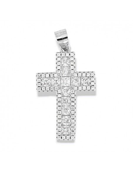 Ciondolo Argento Rodiato Croce Zirconi Bianchi [54b47bf2]