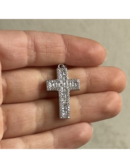 Ciondolo Argento Rodiato Croce Zirconi Bianchi [635609e2]