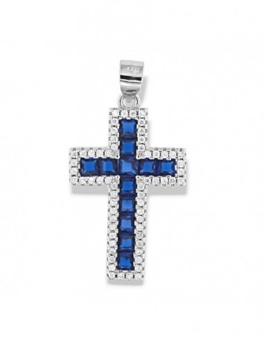 Ciondolo Argento Rodiato Croce Zirconi Blu/Bianchi [e3a9baf6]