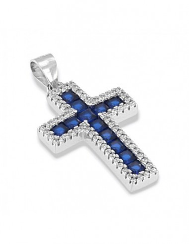 Ciondolo Argento Rodiato Croce Zirconi Blu/Bianchi [53e710e7]
