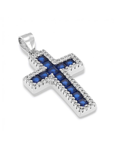 Ciondolo Argento Rodiato Croce Zirconi Blu/Bianchi [53e710e7]