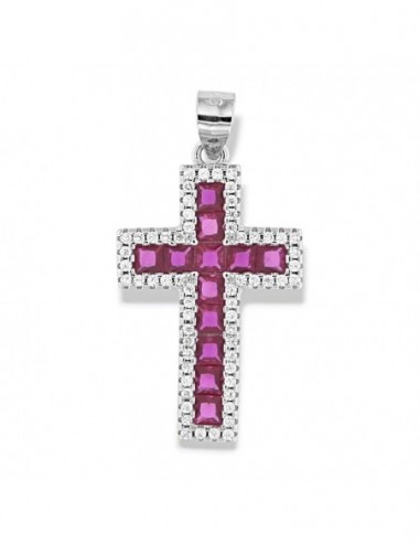 Ciondolo Argento Rodiato Croce Zirconi Viola/Bianchi [3a8ff9fb]