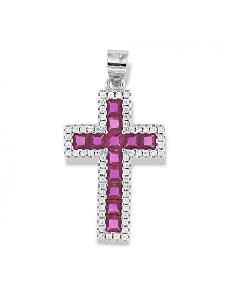 Ciondolo Argento Rodiato Croce Zirconi Viola/Bianchi [3a8ff9fb]