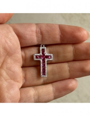 Ciondolo Argento Rodiato Croce Zirconi Viola/Bianchi [6d0fb8e1]