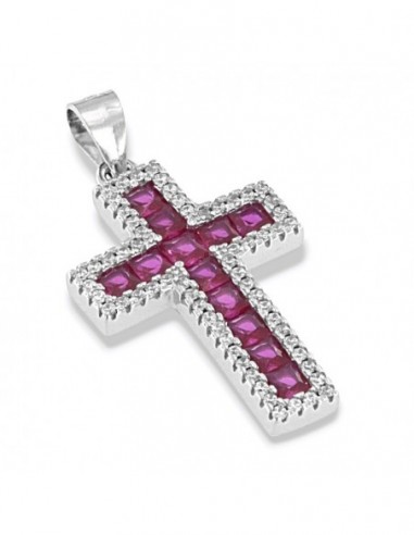Ciondolo Argento Rodiato Croce Zirconi Viola/Bianchi [da1279e5]
