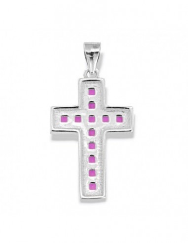 Ciondolo Argento Rodiato Croce Zirconi Viola/Bianchi [df423efb]