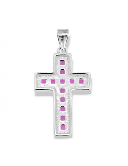 Ciondolo Argento Rodiato Croce Zirconi Viola/Bianchi [df423efb]