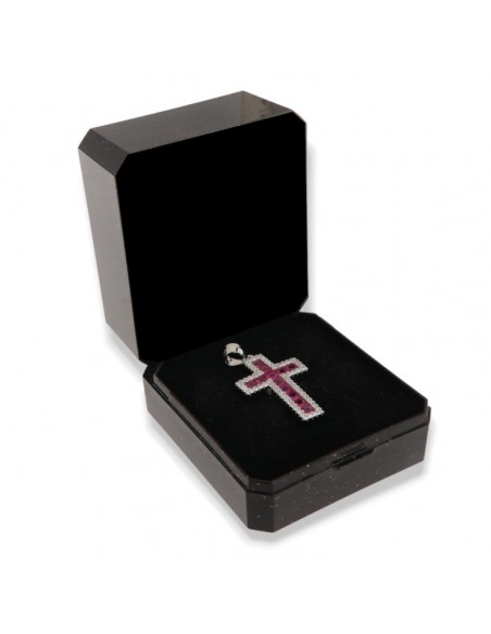 Ciondolo Argento Rodiato Croce Zirconi Viola/Bianchi [685fffff]