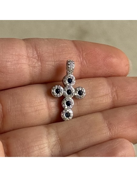 Ciondolo Argento Rodiato Croce Magic Blu/Bianchi [4780aeeb]