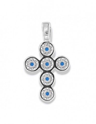 Ciondolo Argento Rodiato Croce Magic Blu/Bianchi [f5cd28f1]