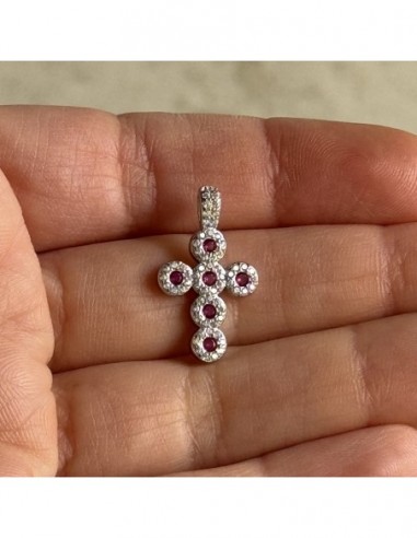 Ciondolo Argento Rodiato Croce Magic Viola/Bianchi [c02c76ea]