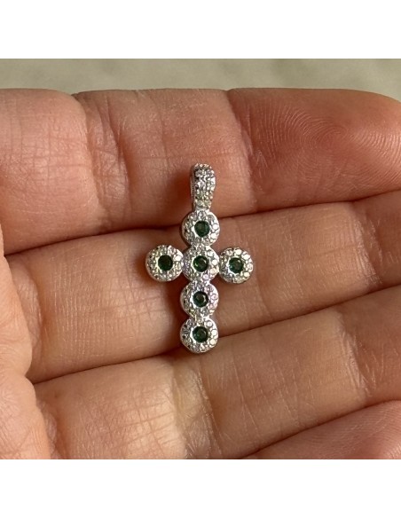 Ciondolo Argento Rodiato Croce Magic Verdi/Bianchi [11561c85]