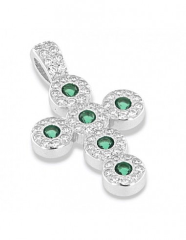 Ciondolo Argento Rodiato Croce Magic Verdi/Bianchi [a64bdd81]