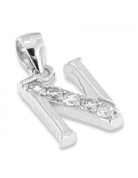 Ciondolo Argento Rodiato Iniziale N ZIrconi Bianchi [713a763e]