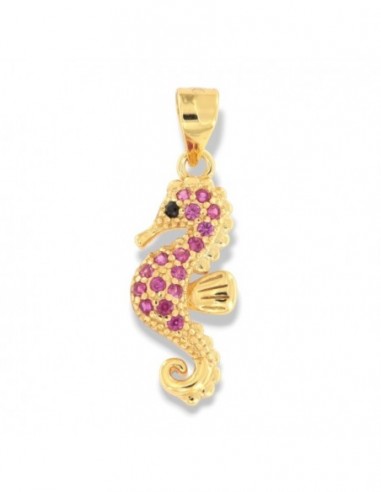 Ciondolo Argento Dorato Cavalluccio Marino Zirconi Viola/Neri [7fdedd69]
