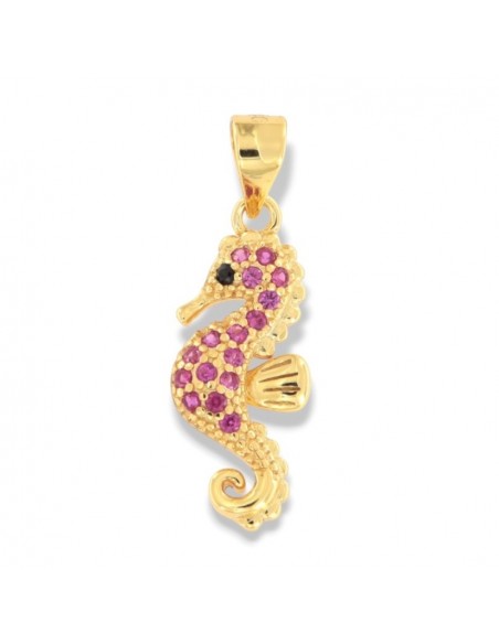 Ciondolo Argento Dorato Cavalluccio Marino Zirconi Viola/Neri [7fdedd69]